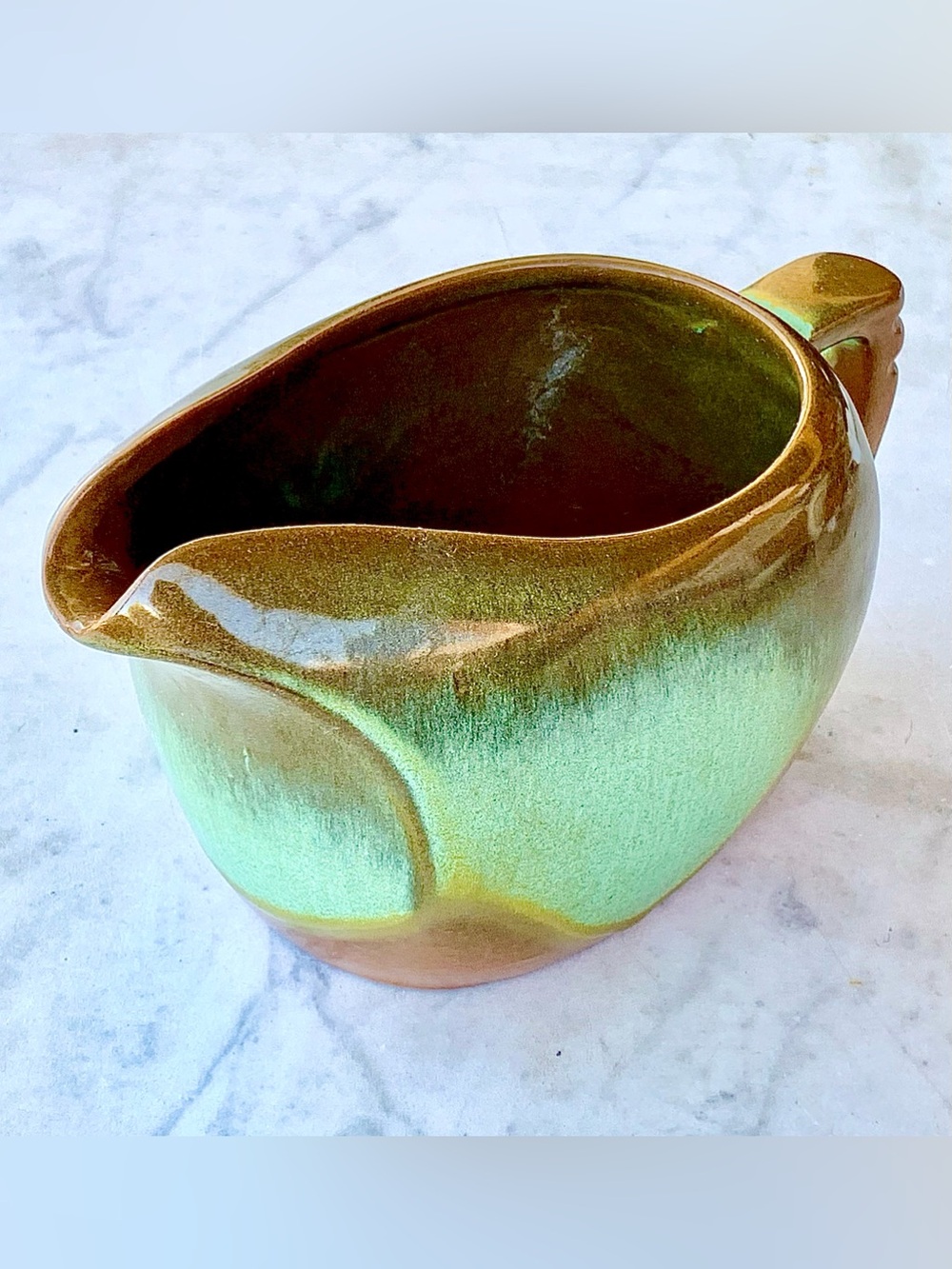 FRANKOMA POTTERT 5S Prairie Green BROWN Glazed PITCHER GRAVY BOWL 50s VINTAGE
